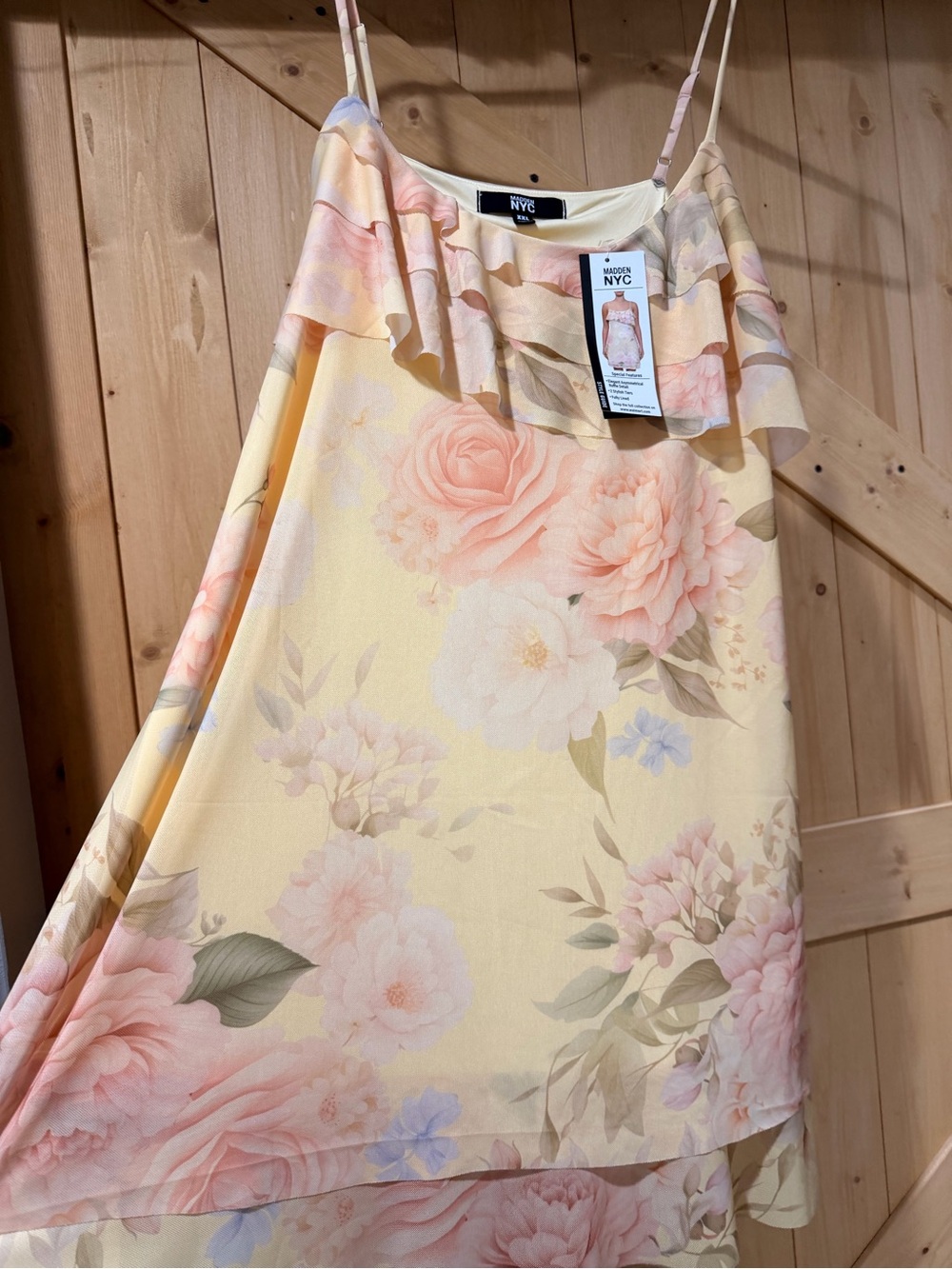 NYC Floral Asymmetrical Slip Dress in Pastel Yellow